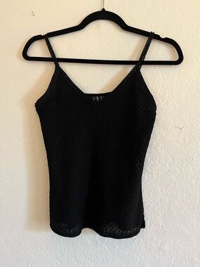 Sleek Black Knit Spaghetti-Strap Camisole and Skirt